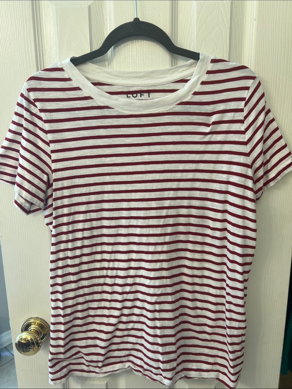 LOFT White Tee with Red Stripes